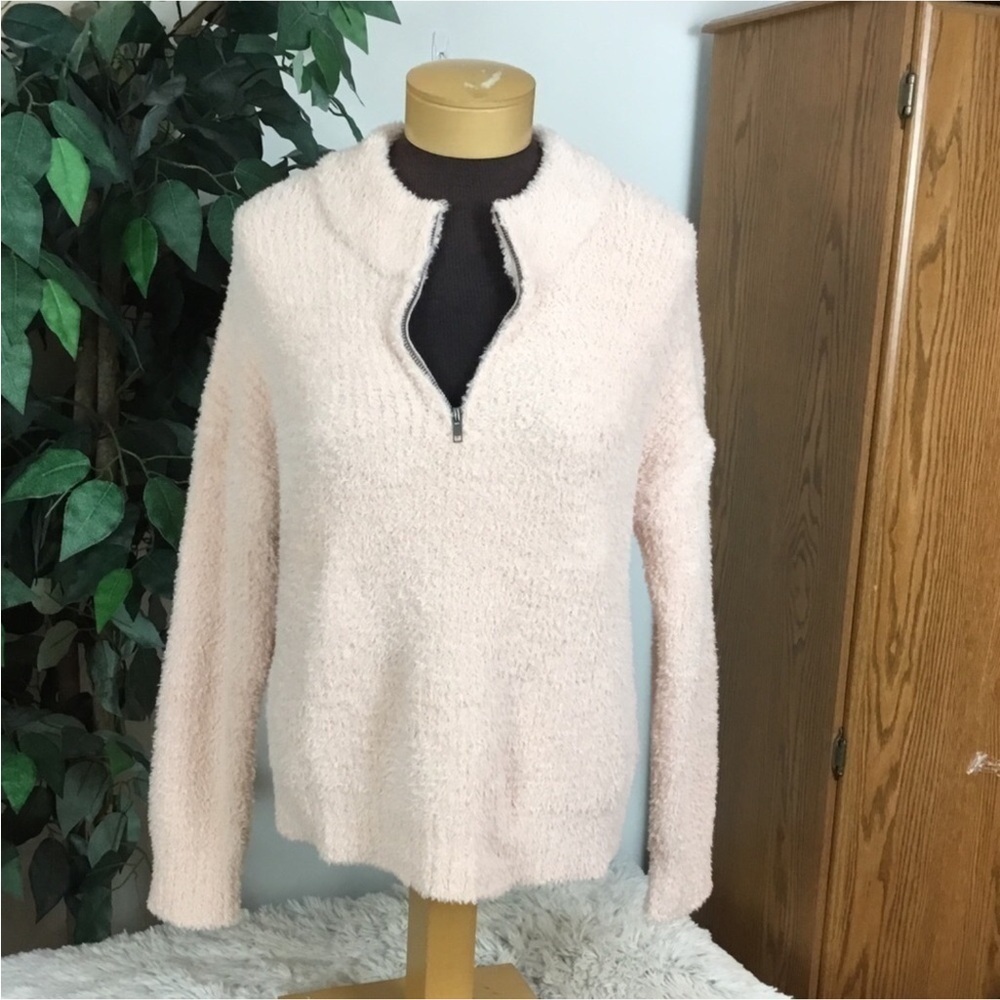 BOHEMIAN Rose baby pink 1/4 zip  pullover long sleeve top Women’s Large